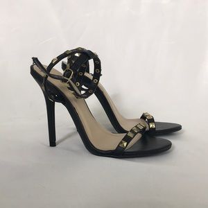 Black Studded Ankle Strap Heels.